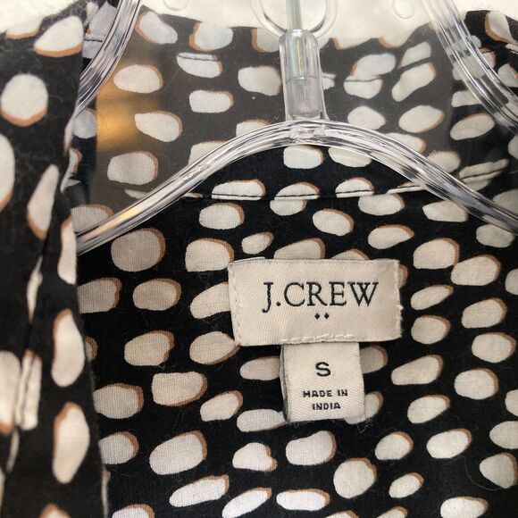 J. Crew Button Front Blouse Size S Black White Brown Pocket Stretch Office - Picture 3 of 6